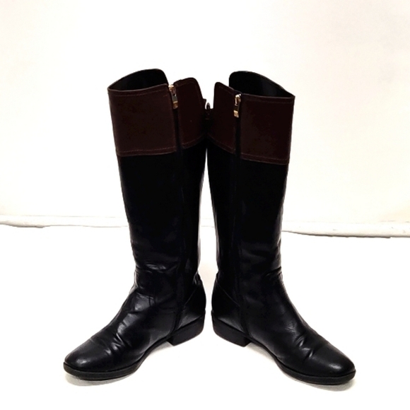 Liz Claiborne woman's black and brown knee high trendy riding boots Size: 8M - Picture 3 of 6